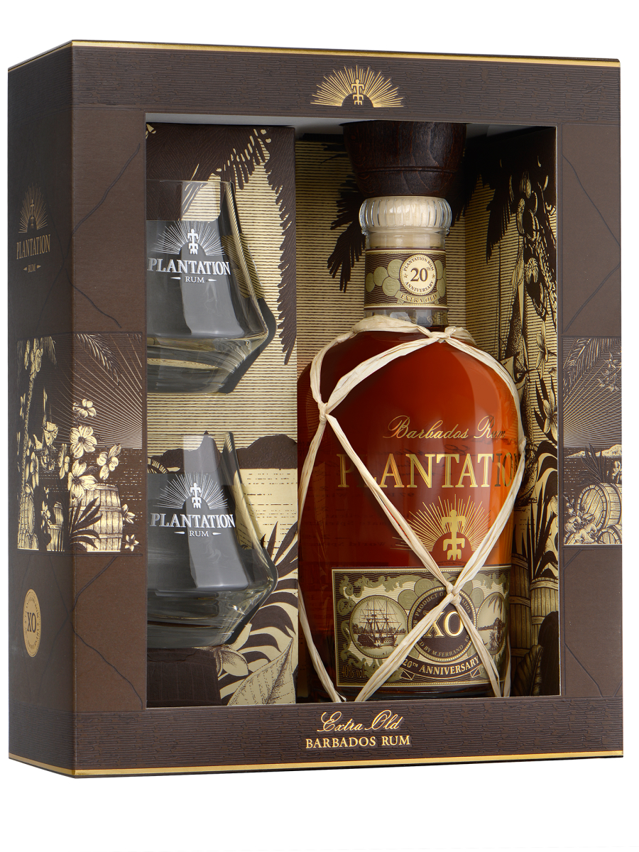 Plantation Rum – Glasses 70 Pack Extra & Anniversary Rasch XO 20th Old 40% Vin 2 + Spiritus Gift CL 