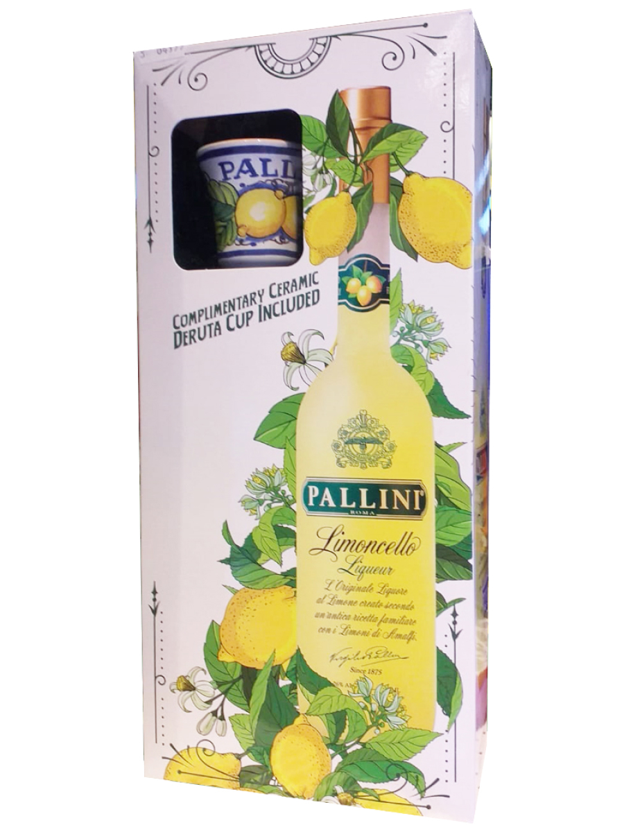 Pallini Limoncello Gift Pack 50 CL + 2 Ceramic Cups 26% - Rasch Vin &  Spiritus