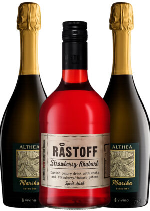 Rhubarb-Strawberry Spritz - Pakketilbud (1x70 cl. Råstoff Strawberry-Rhubarb + 2x75 cl. Althea Prosecco)