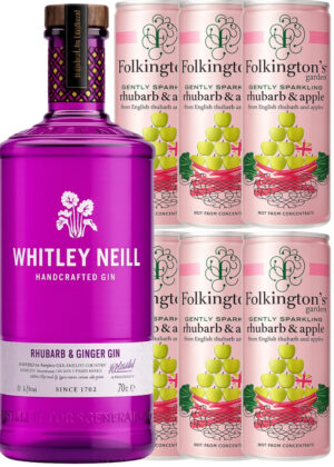Rhubarb Ginger Fizz - Pakketilbud (1x70 cl. Whitley Neill Rhubarb & Ginger Gin + 6x25 cl. Folkington’s Rhubarb & Apple)