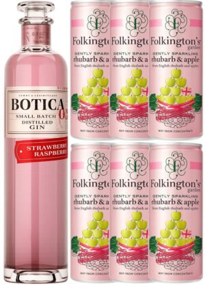 Redberry Rhubarb Fizz - Pakketilbud (1x70 cl. Botica Redberries Gin + 6x25 cl. Folkington’s Rhubarb & Apple)