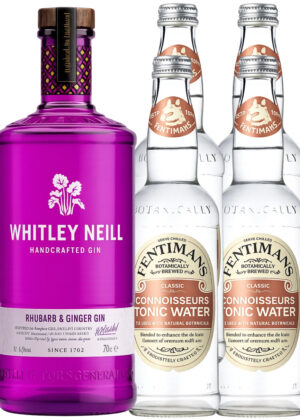 Whitley Neill Rhubarb & Ginger - Pakketilbud (1x70 cl. Neill Rhubarb & Ginger Gin + 4x50 cl. Fentimans Connoisseurs Tonic Water)