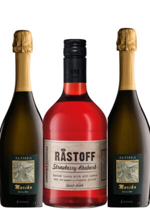 Rhubarb-Strawberry Spritz - Pakketilbud (1x70 cl. Råstoff Strawberry-Rhubarb + 2x75 cl. Althea Prosecco)