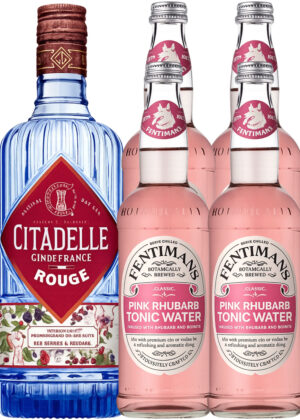 Rouge Rhubarb Gin Tonic - Pakketilbud (1x70 cl. Citadelle Rouge Gin + 4x50 cl. Fentimans Pink Rhubarb Tonic Water)