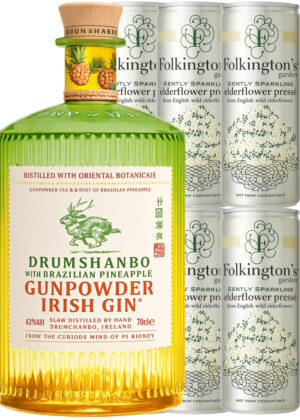 Drumshanbo Brazilian Fizz - Bundle (1x70 cl. Drumshanbo Pineapple Gin + 6x25 cl. Folkington’s Elderflower Pressè)