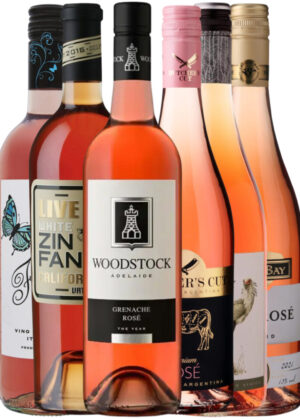 Frugtige Solmodne Roséer – Vinpakke 6x75 cl. (1x Grenache Rosé, 1x Zinfandel Rosé, 1x Secretary Rosé, 1x Crystal Rosé, 1x Malbec Rosé, 1x Farfalla Rosé)