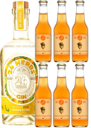 Mango Mandarin Fizz - Pakketilbud (1x70 cl. 24 Herbs Mango & Lime Gin + 6x20 cl. Three Cents Mandarin & Bergamot Soda)