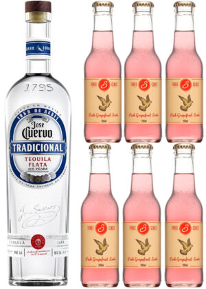 Paloma Cocktail - Pakketilbud (1x70 cl. José Cuervo Tradicional Tequila Plata + 6x20 cl. Three Cents Pink Grapefruit Soda)