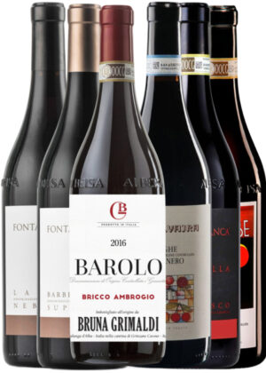Piemonte – Udvalgte Favoritter – Vinpakke 6x75 cl. (1x Fontanabianca Barbaresco, 1x Fontanabianca Barbera Superiore, 1x Bruna Grimaldi Barolo, 1x Vajra Barolo Albe, 1x Fontanabianca Nebbiolo, 1x Vajra Langhe Pinot Nero)