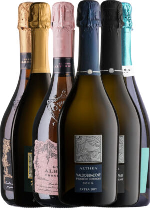 Prosecco Favoritter – Vinpakke 6x75 cl. (1x Althea Extra Dry DOCG, 1x Luna Brut, Alberone Brut, 1x Althea Brut DOCG, 1x Marika Extra Dry, 1x Alberone Rosé)