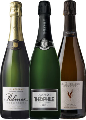 Frisk Champagne Til Rette Pris – Vinpakke 3x75 cl. (1x Goulard Blanc de Noirs, 1x Théophile Brut, 1x Palmer & Co. La Réserve)